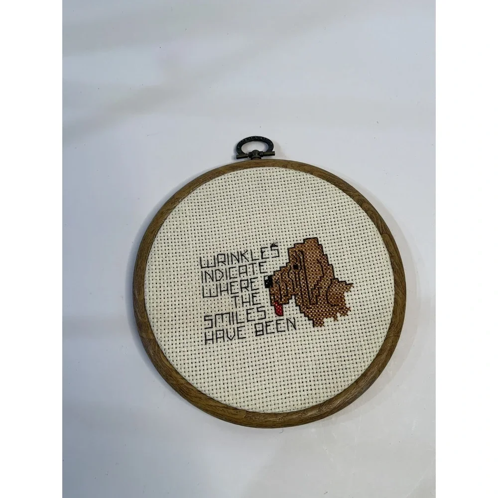 Vintage Wrinkles And Smiles Wall Plaque For Fun Cute Saying With Dog Crochet